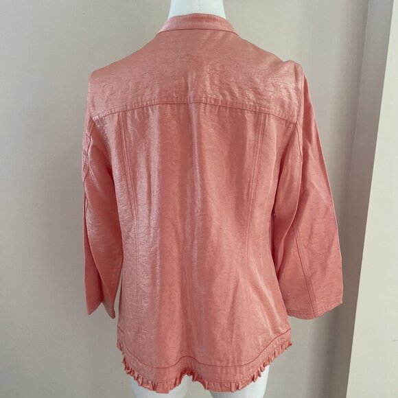 Chico's Ruffle Trim Blazer Jacket Size 8 (1) Pastel Peach 3/4 Sleeve Spring - Picture 7 of 12